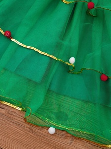 4-16 Enfants Filles Costume de Noël à manches longues Imprimé Sapin de Noël Pompons Ornés Vert Robes Party Club Robes - Product Image 4