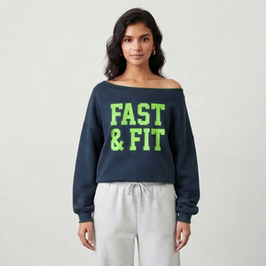 Polyester Cotton Fabric High Quality Printed <b>Sweatshirt</b> Streetwear Slash Neck <b>Off</b> <b>Shoulder</b> <b>Sweatshirt</b> - Product Image 4