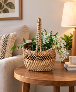 Cesta de Almacenamiento Circular Multifuncional Ecowoodies Ecológica, Tejida en Bambú con Asa, Estilo Moderno, Decoración para el Hogar, Forma de Cuenco, Regalo - Product Image 3