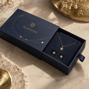 Boîte à tiroir coulissant SunGene Navy Atelier, emballage personnalisé pour bijoux fins - Product Image 1