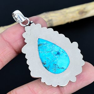Pendentif chrétien artisanal en turquoise, bijoux en argent sterling - Product Image 3