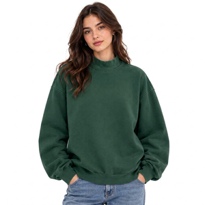 Sweat-shirt personnalisé pour femme à col montant en molleton de coton épais avec impression graphique personnalisée, coupe ample, finition délavée et ourlet côtelé - Product Image 2