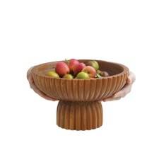 Bol de service en bois fait main sur piétement, avec bord festonné et design cannelé, style moderne, pour mariage, fête, décoration intérieure, centre de table - Product Image 4