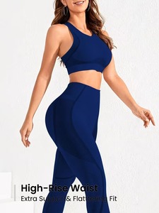 Seamless Two Piece Gym Outfit High Neck Mesh Racerback Crop Bra with Tummy Control Ruched <b>Booty</b> Lifting <b>Leggings</b> Yoga Suit - Product Image 3