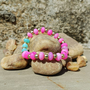 High Shine Smooth Surface Durable Pink Blue Opal Smooth Beads <b>Bracelet</b> with Elastic <b>String</b> Handmade Jewelry Gift for Women Gift - Product Image 5