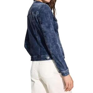 Stonewashed Denim <b>Jacket</b> <b>Women</b> Casual Button <b>Fly</b> Solid Color Cotton Fabric Spring Wear Regular Fit - Product Image 3