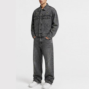 Ensemble de jeans brodés pour homme, style décontracté d'hiver, veste et pantalon au design personnalisé, mode urbaine élégante, 100% coton - Product Image 2