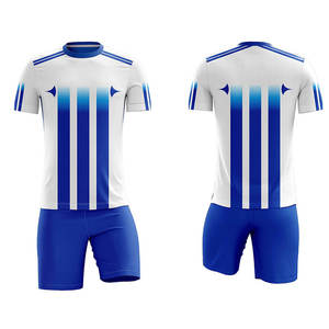 Conjunto de Camiseta y Pantalones Cortos de Fútbol para Hombre, Rayas Blancas y Azules, Cuello Redondo, Manga Corta, Impresión Sublimada, Absorbe la Humedad, para Todas las Temporadas - Product Image 1