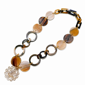 Collier chaîne à maillons DTJ vintage en corne naturelle écaille de tortue, bijou géométrique tendance, cadeau unisexe pour anniversaire - Product Image 1
