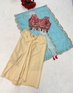 Conjunto de Lehenga Choli Bordado y Cosido para Mujer, con Shrug, Dhoti, Blusa y Dupatta de Tela, Ropa Tradicional Étnica Pakistaní e India para Fiestas - Product Image 6