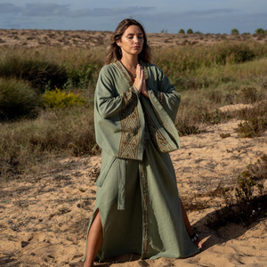 Yoga Cotton <b>Kimono</b> Meditation Robe With Mantra Block Print Ceremony And Festival Wear Women’s Layering Piece - Product Image 3