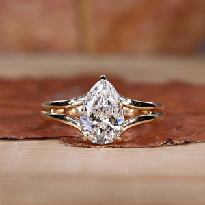 Pear Cut Solitaire Engagement <b>Ring</b> Gold Plated <b>Split</b> Shank Diamond IGI/ Certification Elegant Minimalist Luxury Style for - Product Image 1