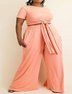 Ensemble pantalon grande taille pour femmes rondes, coupe large unie, tenue d'été - Product Image 1