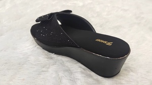 <b>Womens</b> Black Rhinestone Bow Flat Slides Open Toe Elegant <b>Slip</b> On Sandals <b>for</b> Casual Party Wear and Daily Use - Product Image 2
