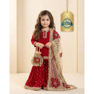 Nouvelles arrivées en stock : vêtements indiens traditionnels pour enfants, style Fendy, en soie brodée, ensemble Sharara à prix réduit. - Product Image 1