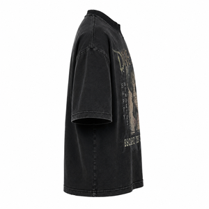 Camisetas para hombre con lavado ácido, diseño de personaje y pedrería, transpirables, con estampado DTG personalizado, de manga corta, cuello redondo grueso, oversize, 300 gramos - Product Image 3