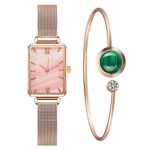Reloj verde de moda al por mayor de fábrica con cierre magnético cuadrado, conjunto versátil para mujer que incluye pulsera y reloj de cuarzo - Product Image 4