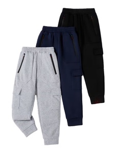 Boys' 3pcs Casual Solid Regular Drawstring Pocket Knitted Plus Size Cargo Pants Outing Long Trousers for Outdoor Made Bangladesh - Product Image 2