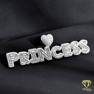 Moissanite Diamond PRINCESS Custom Name Necklace With Iced Out <b>Letter</b> Pendant Heart Detail And Sparkling Cuban Link Chain Luxury - Product Image 6