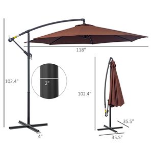 Ombrellone a braccio laterale marrone da 3 metri con protezione UV, tessuto resistente all'acqua, facile da inclinare e base robusta per giardino o spiaggia - Product Image 3