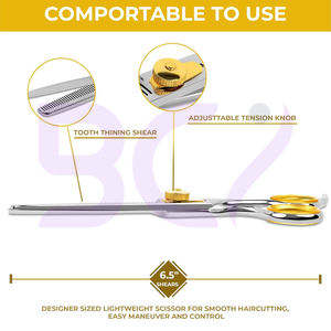 กรรไกรตัดผมบางสีเงินทอง คุณภาพดีที่สุด ขนาด 6.0 นิ้ว ผลิตจากสแตนเลส สำหรับร้านเสริมสวย อุปกรณ์ตัดผมคุณภาพสูง - Product Image 4