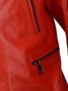 Chaqueta de Cuero Roja Estilo Motero - Product Image 4