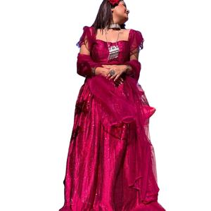 Dernier concepteur Georgette Séquence Net Ruffle Border Crop Top Lehenga Choli - Product Image 1