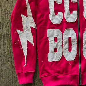 Sweat à capuche zippé pour homme avec broderie en strass et impression 3D en relief sur mesure - Product Image 4