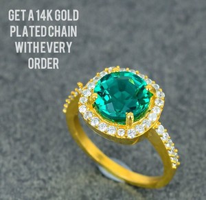 Anillo de piedra preciosa esmeralda chapado en oro de 14k para mujer - Product Image 1