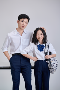 เสื้อนักเรียนเด็กประถม แขนยาว สีขาว ผ้า TC ทอป๊อปลิน ผสมโพลีเอสเตอร์ 65% ผ้าฝ้าย 35% ยี่ห้อ FMF เวียดนาม - Product Image 2