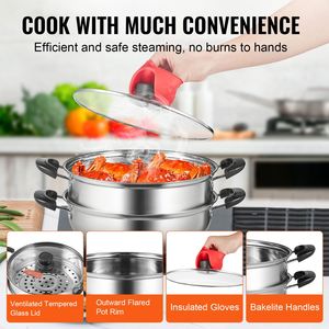Pentola a Vapore in Acciaio Inox 304 di Grado Alimentare da 28cm/11 Pollici, Pentola da 3QT per Cucinare Verdure e Cuocere a Vapore - Product Image 5