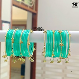 Ensemble de bracelets en gelée verte du Cachemire avec Ghungru pour les deux mains, bijoux traditionnels indiens Chudi pour femmes, bijoux de mariée - Product Image 6