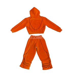 Unisex Orange Sweatsuit Set Full <b>Zip</b> <b>Hooded</b> Sweatshirt and Jogger Pants Casual Streetwear Sweatsuit - Product Image 2