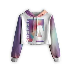 Sudadera con Capucha Degradada de Color para Mujer, Top Corto con Estampado por Sublimación, Logo Trasero Energético, Ropa Urbana de Primavera, Tejido de Poliéster - Product Image 1