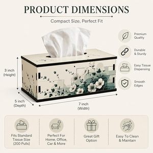 Floral Wooden Tissue Box Cover Tabletop Napkin Holder Custom Printed Decorative Tissue Case for Living Room Car - Product Image 2