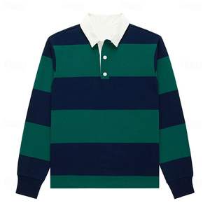 Polo décontracté pour homme à manches longues, rayé, style rugby, en jersey tricoté 100% coton biologique, confortable, vente en gros, design personnalisé - Product Image 4