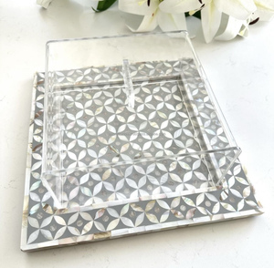 Minifregona cuadrada personalizable con incrustaciones de perlas Madre, bandeja para servir chocolate con tapa acrílica para uso en hoteles y hogares - Product Image 3