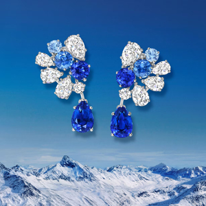 Boucles d'oreilles de luxe en forme de fleur avec saphir, en or massif 18 carats, diamant taille poire, bijoux de mariage pour femme - Product Image 1