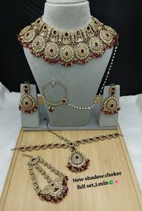 Parure de mariée ethnique en alliage blanc royal avec perles et Kundan, collier ras-du-cou plaqué or lourd, artisanat haut de gamme, cadeau de fiançailles et de mariage personnalisé - Product Image 3