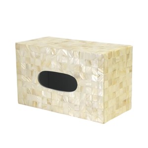 Caja de pañuelos rectangular de alta gama con incrustaciones de nácar y madera hecha a mano para decoración del hogar - Product Image 4