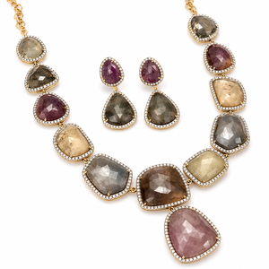 Parure Collier et Boucles d'Oreilles en Argent 925 Plaqué Or avec Pierres Précieuses Multicolores pour Femme, Bijoux Ethniques de Mariée, Vente en Gros, Coffret Cadeau - Product Image 4