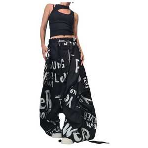 Women's Black Printed Harem Pants High Waist Elastic Loose Fit Full Length Streetwear Style Letter Pattern Summer Wear - Product Image 5