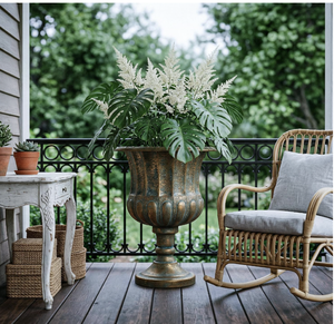 Metal Urn Planters Bronze Classic Antique Iron Plant Pots - Large Decorative Rustic Flower Pots for Indoor & Outdoor Use - Product Image 3