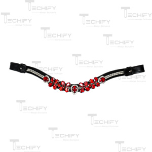 Premium Red Crystal Horse Browband Black Leather Rhinestone Headstall Decorative <b>Equestrian</b> Riding Accessory - Product Image 3