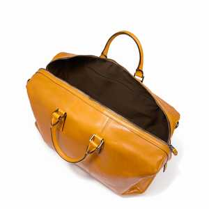 Sac de voyage décontracté de luxe en cuir véritable jaune moutarde, sac de week-end, sac fourre-tout pliable, léger, écologique, grande capacité - Product Image 3
