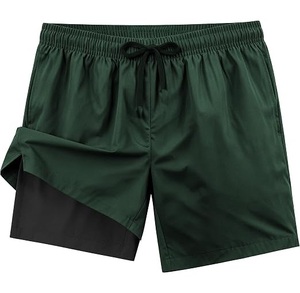 Short de bain bleu marine uni, double couche, pour la natation, la course et le jogging, avec taille élastique et cordon de serrage - Product Image 5