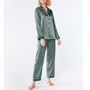Ensemble de pyjama en satin pour femmes, chemise boutonnée et short, nouvelle collection été, taille élastique, professionnel, 100% coton doux - Product Image 3