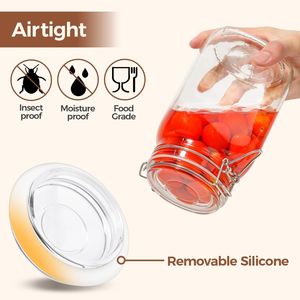 Airtight 3-Lid Glass Canister Set 51oz Clear Food Storage Jars Square <b>Kitchen</b> <b>Pantry</b> Organization Containers - Product Image 2