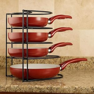 Four Tier Metal <b>Pan</b> Rack Storage Holder For Kitchen Red Pots And <b>Pans</b> <b>Standing</b> Type Modern Design - Product Image 1