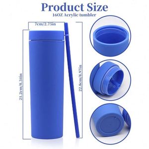 Vaso de Plástico Transparente Reutilizable de 16 oz con Logotipo Personalizado, Vaso Acrílico Delgado de Color Pastel Mate con Pajita y Tapa - Product Image 2